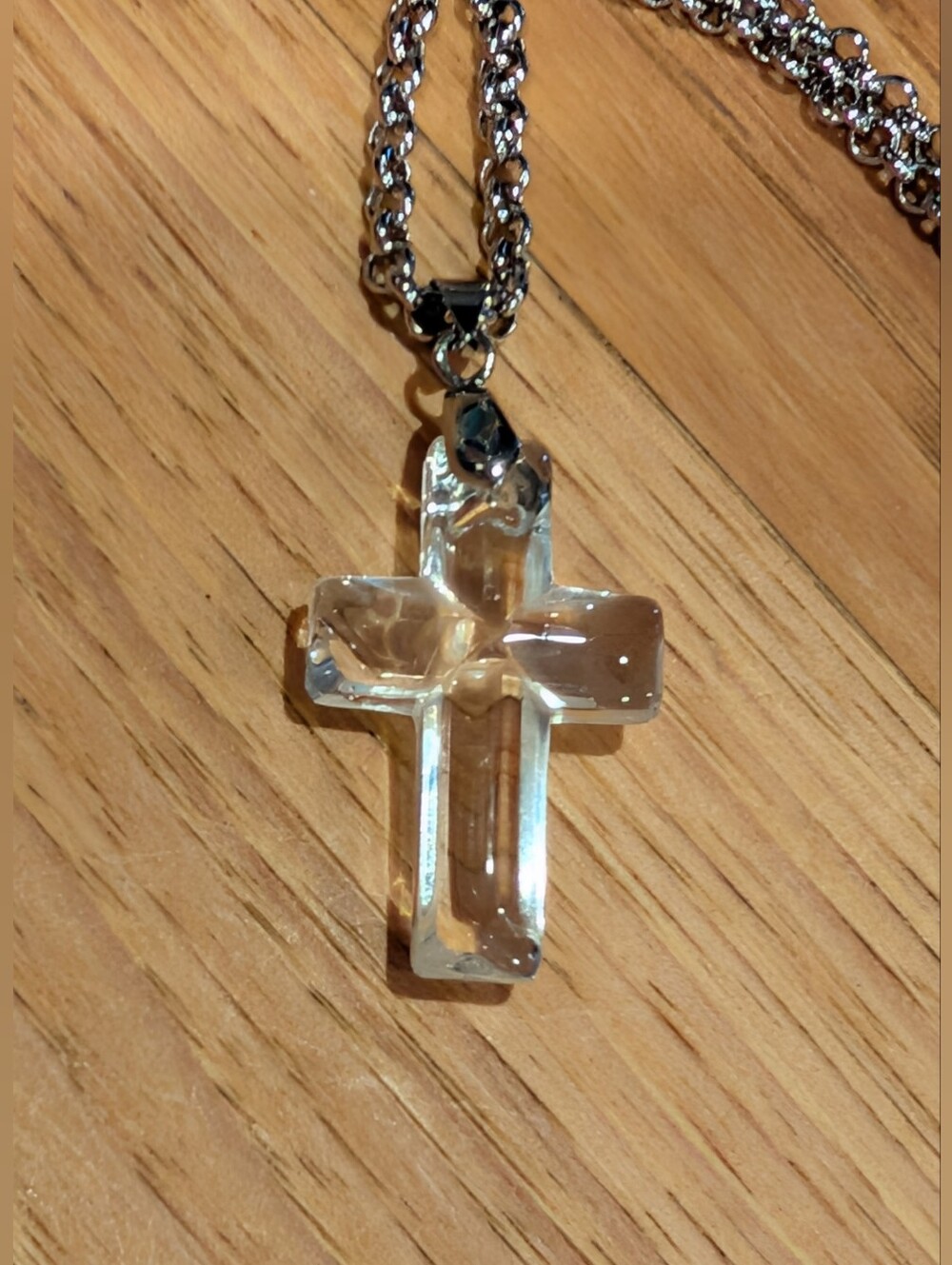 Source Unknown Clear Crystal Cross Necklace with Silver Chain